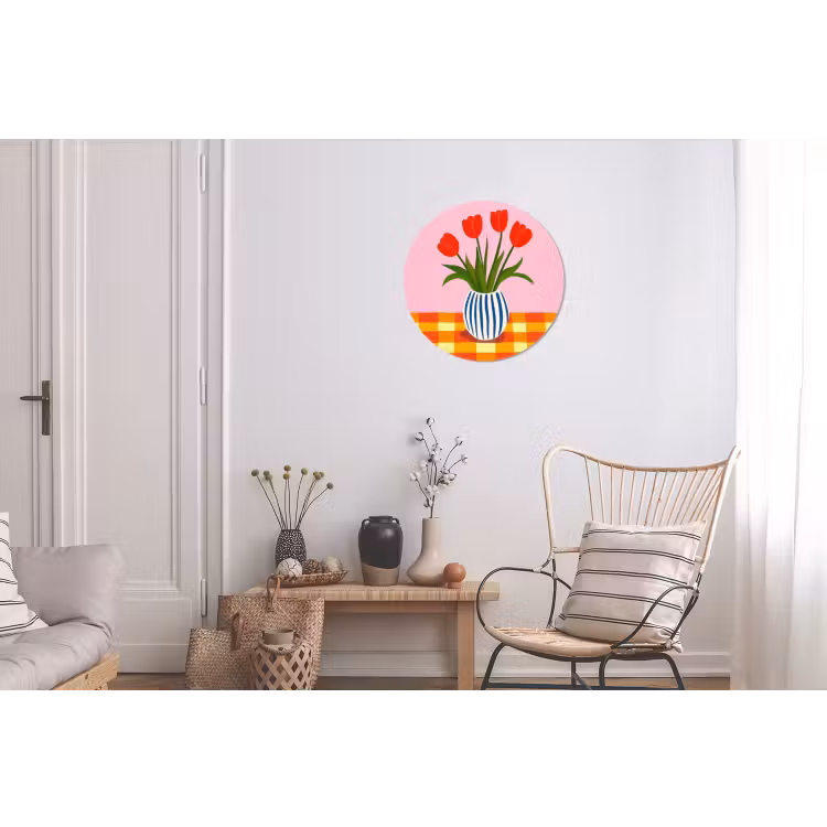 Tulpen - Roze - Vaas Wandcirkel aluminium klein -woonkamer
