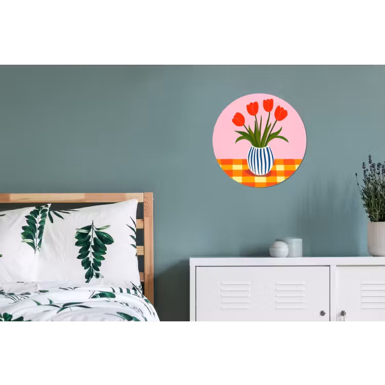 Tulpen - Roze - Vaas Wandcirkel aluminium klein -slaapkamer