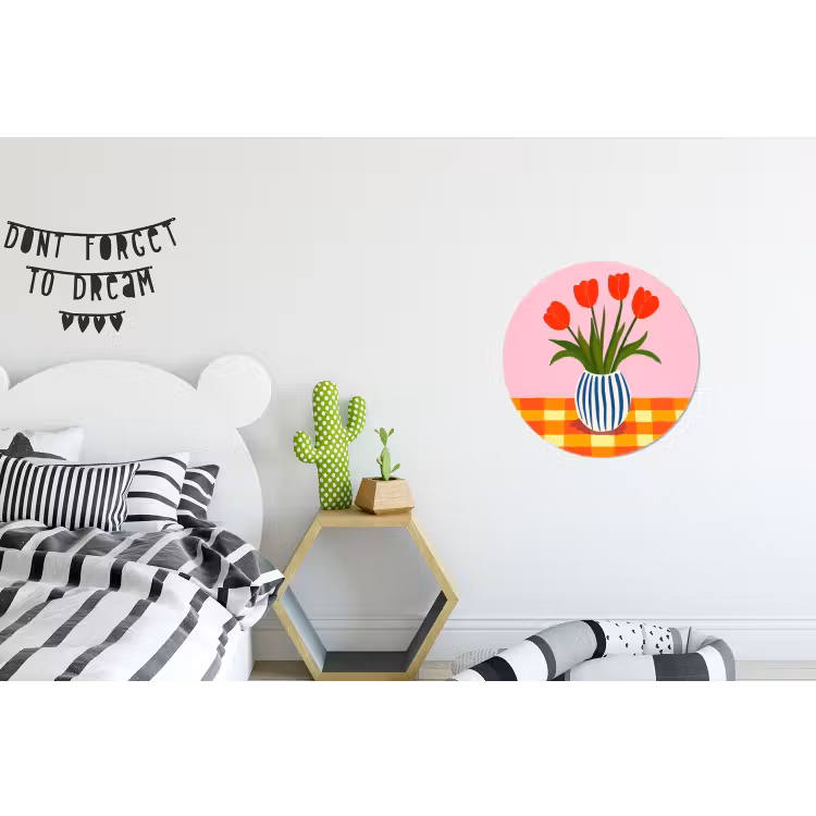 Tulpen - Roze - Vaas Wandcirkel aluminium klein -kinderkamer