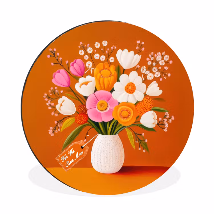 Vaas - Bloemen - Oranje Wandcirkel aluminium klein -3d