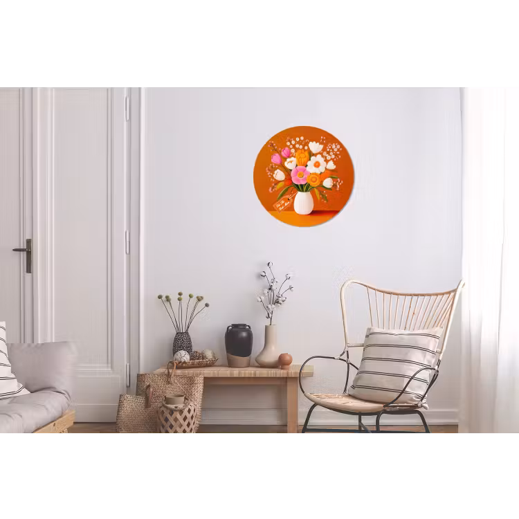 Vaas - Bloemen - Oranje Wandcirkel aluminium klein -woonkamer