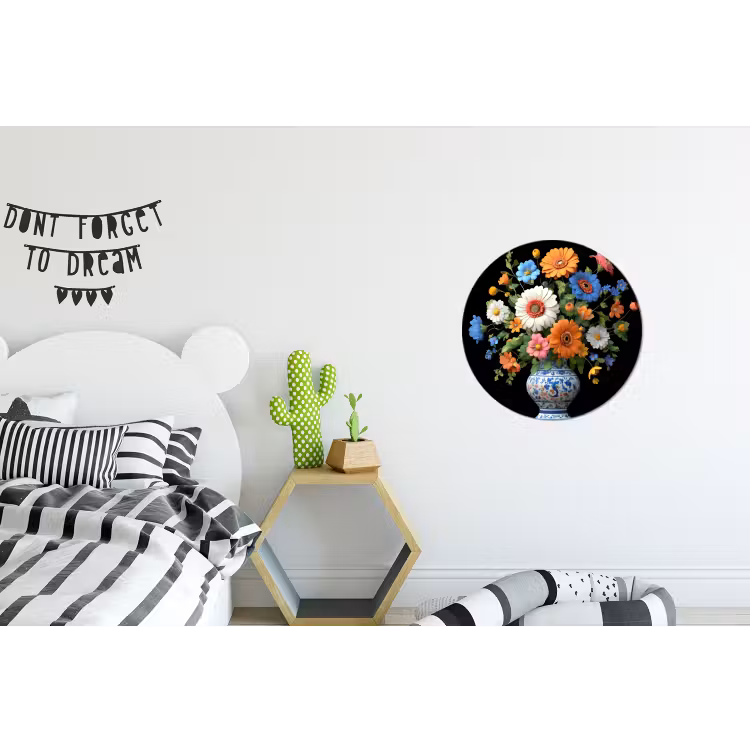 Vaas - Boeket - Bloemen - Kleur Wandcirkel aluminium klein -kinderkamer