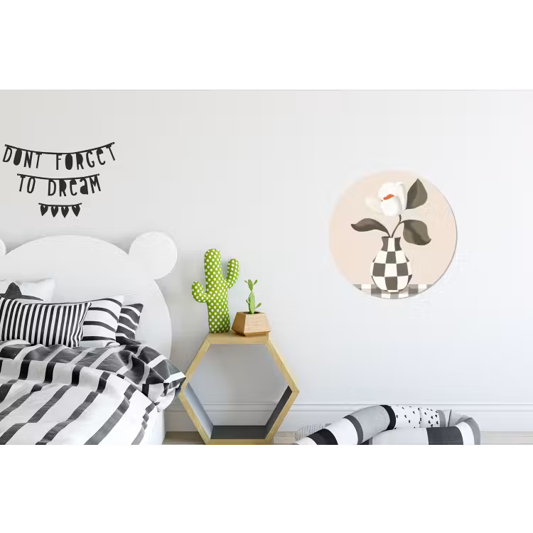Vaas - Geruit - Groen - Bloem Wandcirkel aluminium klein -kinderkamer