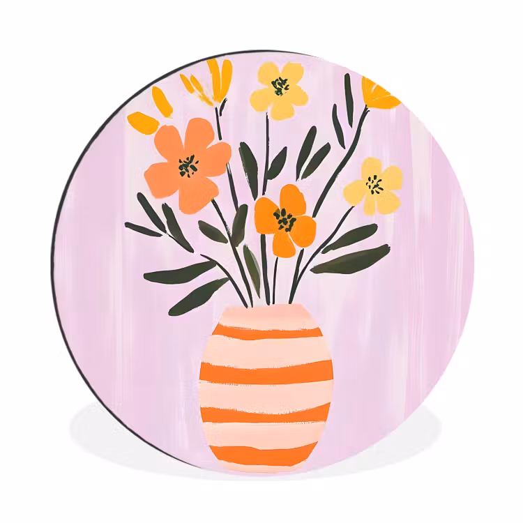 Vaas - Gestreept - Bloemen - Oranje Wandcirkel aluminium klein -3d