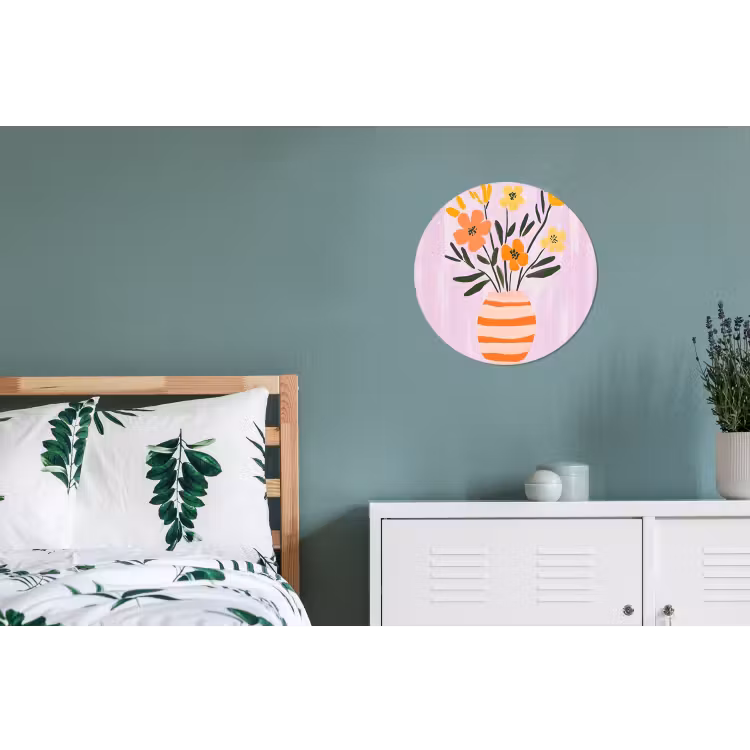 Vaas - Gestreept - Bloemen - Oranje Wandcirkel aluminium klein -slaapkamer