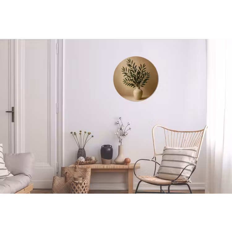 Vaas - Olijftakken - Bladeren - Beige Wandcirkel aluminium klein -woonkamer