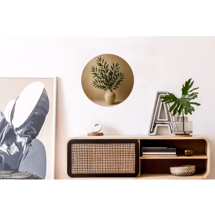 Vaas - Olijftakken - Bladeren - Beige Wandcirkel aluminium klein -kantoor
