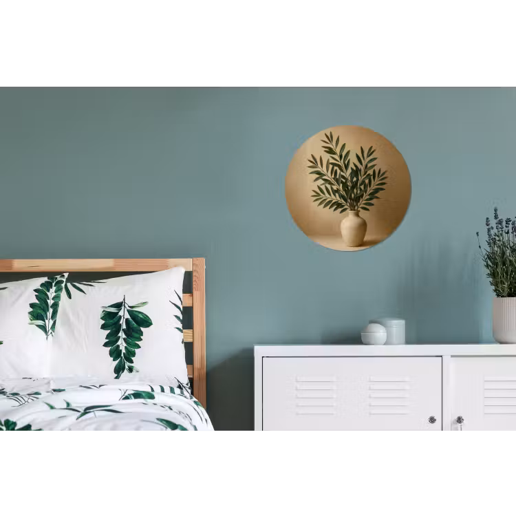 Vaas - Olijftakken - Bladeren - Beige Wandcirkel aluminium klein -slaapkamer