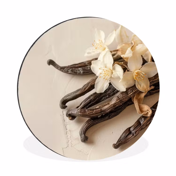 Vanille - Bloemen - Beige Wandcirkel aluminium klein -3d