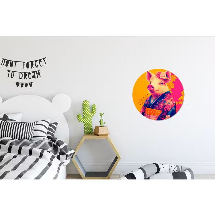 Varken - Bloemkroon - Kimono - Abstract Wandcirkel aluminium klein -kinderkamer