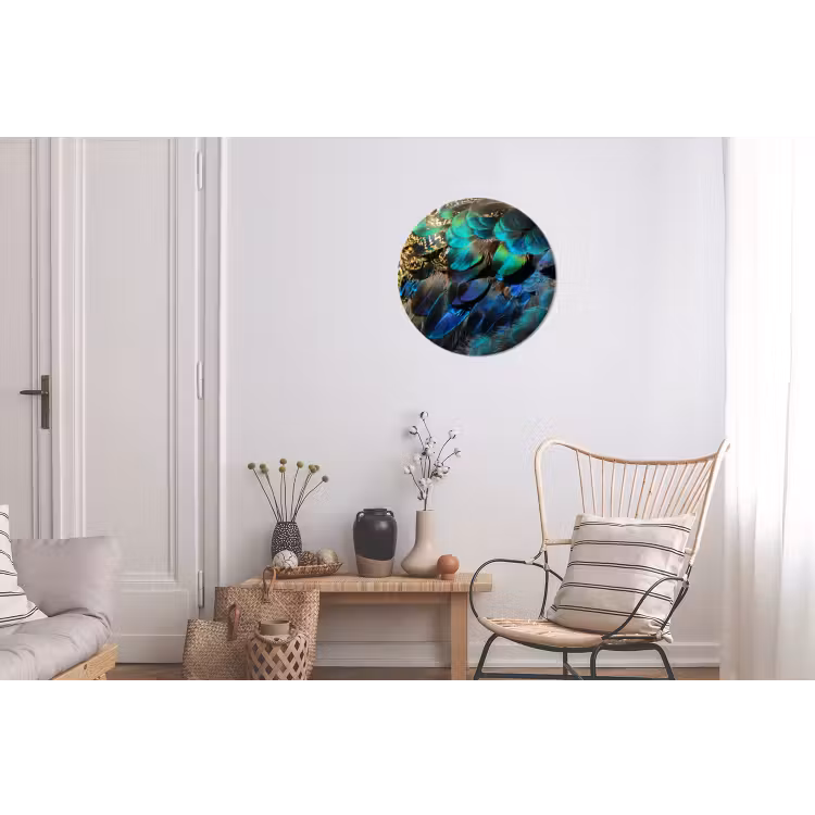 Veren - Pauwveren - Pauw - Blauw - Kunst Wandcirkel aluminium klein -woonkamer