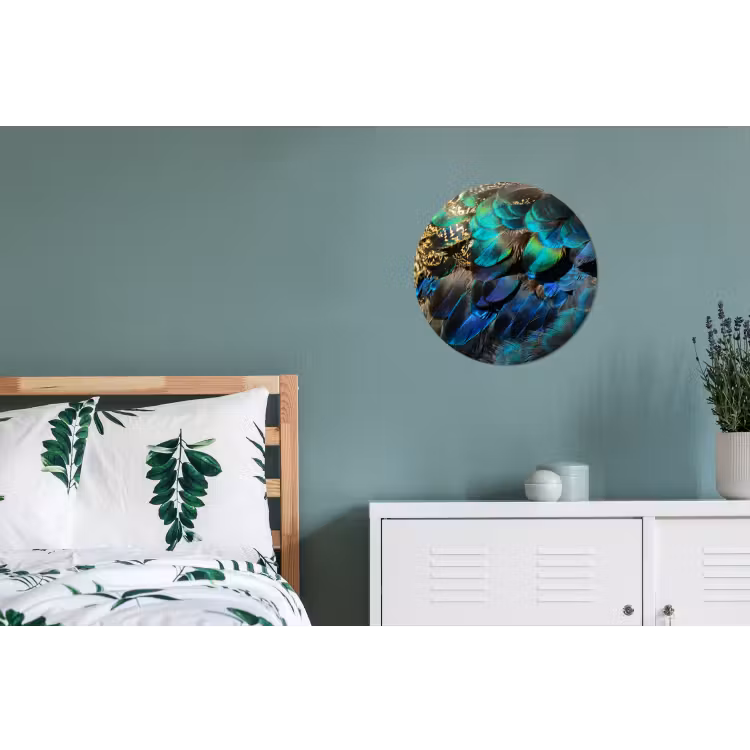 Veren - Pauwveren - Pauw - Blauw - Kunst Wandcirkel aluminium klein -slaapkamer