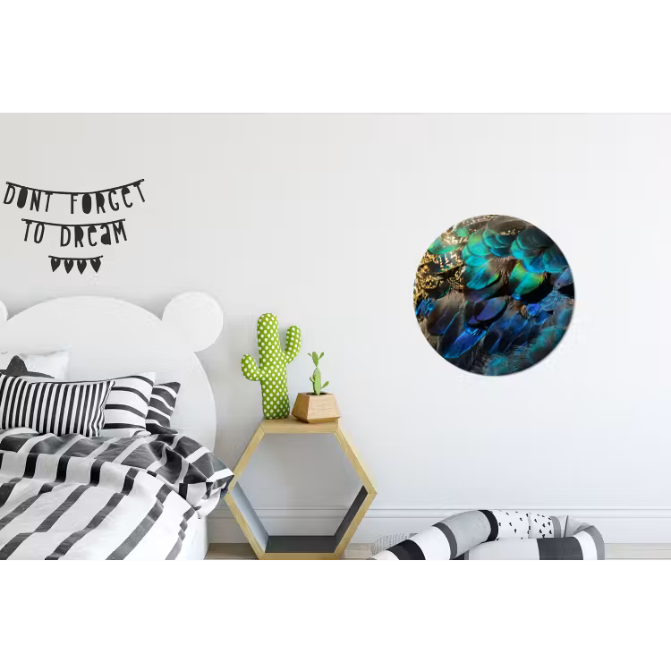 Veren - Pauwveren - Pauw - Blauw - Kunst Wandcirkel aluminium klein -kinderkamer