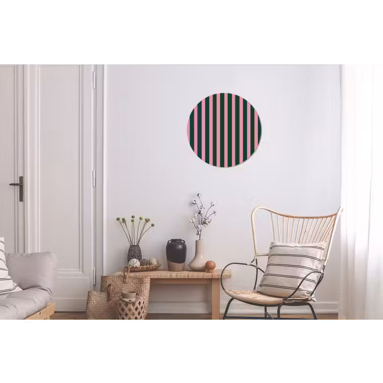 Verticale strepen - Groen - Roze Wandcirkel aluminium klein 190 -woonkamer