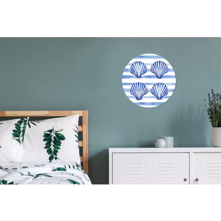 Vier schelpen - Blauw - Wit - Strepen Wandcirkel aluminium klein -slaapkamer