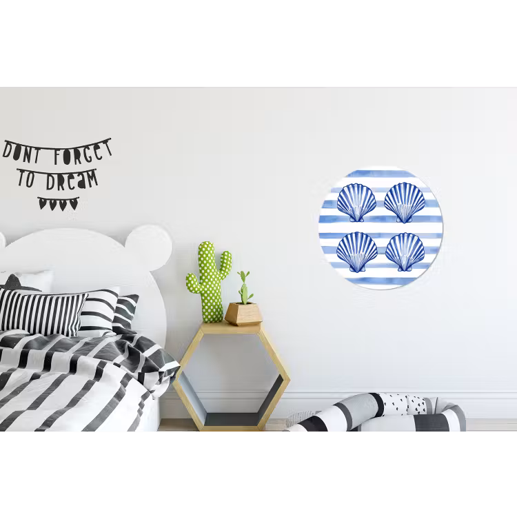 Vier schelpen - Blauw - Wit - Strepen Wandcirkel aluminium klein -kinderkamer