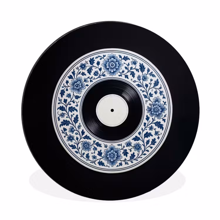 Vinyl - LP - Delfts Blauw - Muziek Wandcirkel aluminium klein -3d