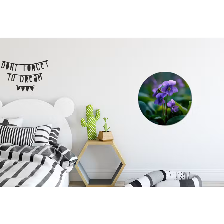 Viooltjes - Paars - Bloem - Bladeren Wandcirkel aluminium klein -kinderkamer