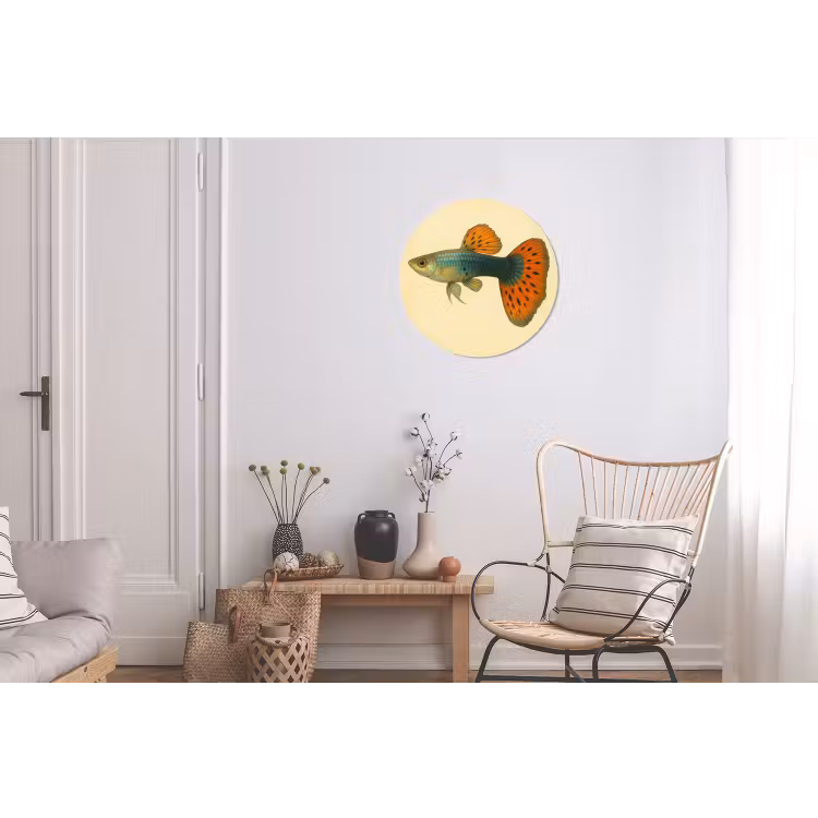 Vis - illustratie - Stippen - Oranje Wandcirkel aluminium klein -woonkamer