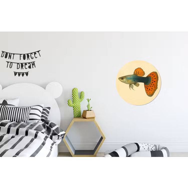 Vis - illustratie - Stippen - Oranje Wandcirkel aluminium klein -kinderkamer