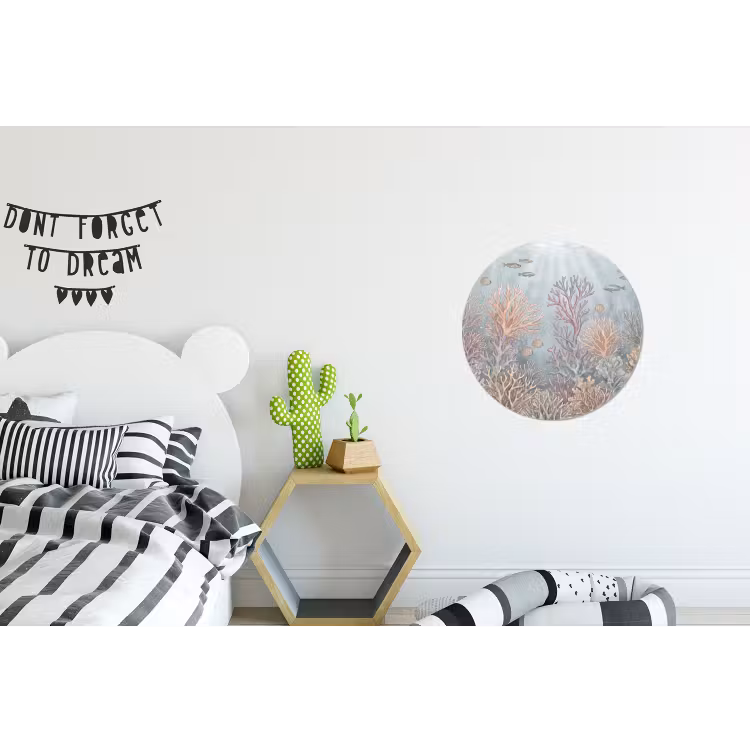 Vis - Koraal - Oceaan - Illustratie - Onderwater Wandcirkel aluminium klein -kinderkamer