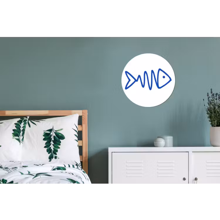 Vis - Minimalistisch - Blauw - Lijn Wandcirkel aluminium klein -slaapkamer