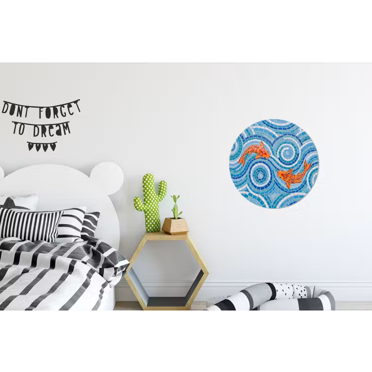 Vis - Mozaïek - Water - Decoratief - Blauw Wandcirkel aluminium klein -kinderkamer
