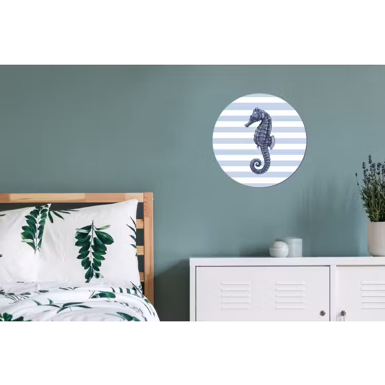 Vis - Oceaan - Illustratie - Blauw - Strepen Wandcirkel aluminium klein -slaapkamer