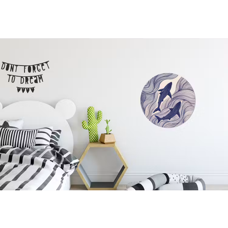 Vis - Oceaan - Lijntekening - Blauw - Dieren Wandcirkel aluminium klein -kinderkamer