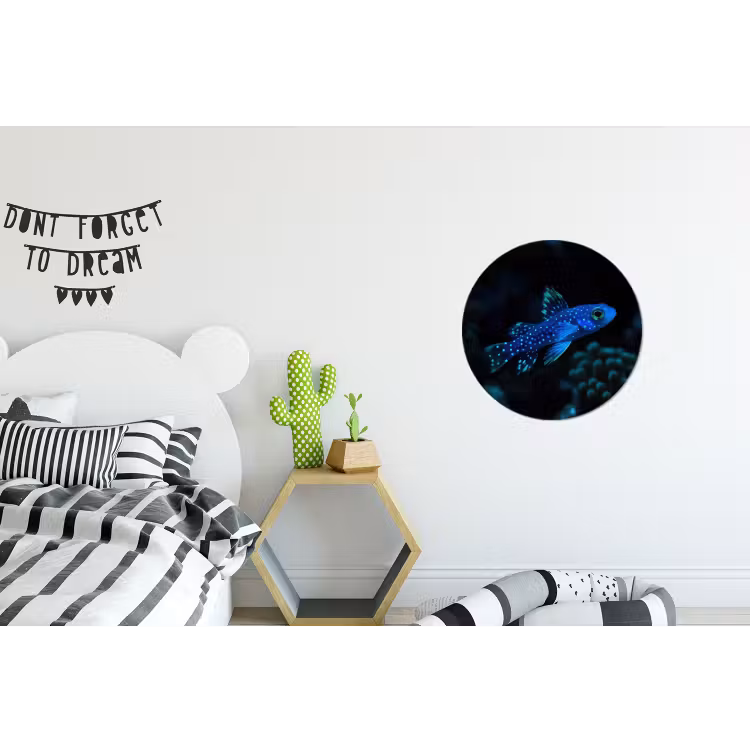 Vis - Stippen - Koraal - Blauw Wandcirkel aluminium klein -kinderkamer