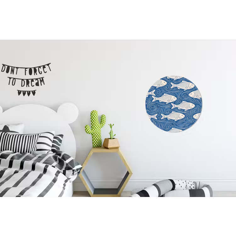 Vis - Water - Patroon - Grafisch - Blauw Wandcirkel aluminium klein -kinderkamer