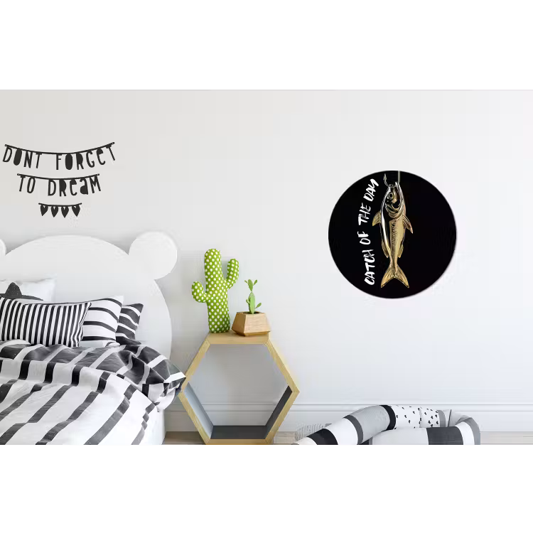 Vis - Zwart - Goud - Tekst Wandcirkel aluminium klein -kinderkamer