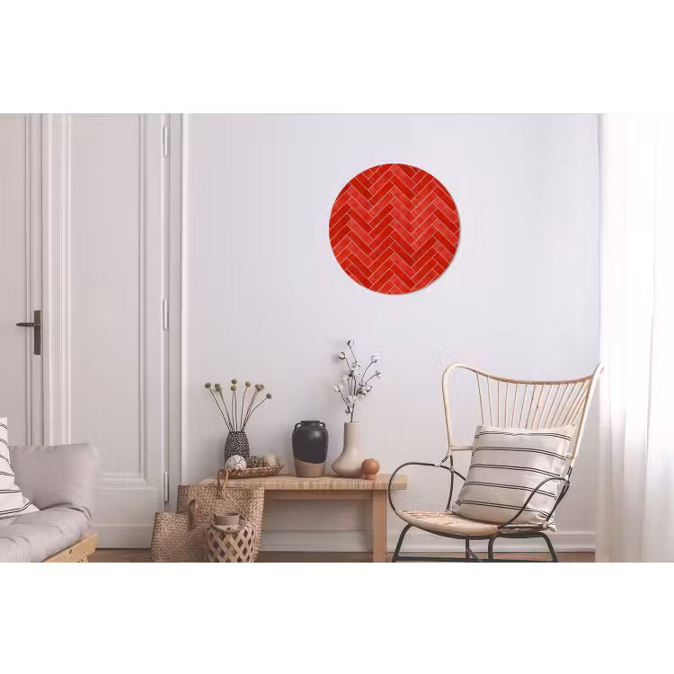 Visgraat - Tegel - Rood Wandcirkel aluminium klein 190 -woonkamer