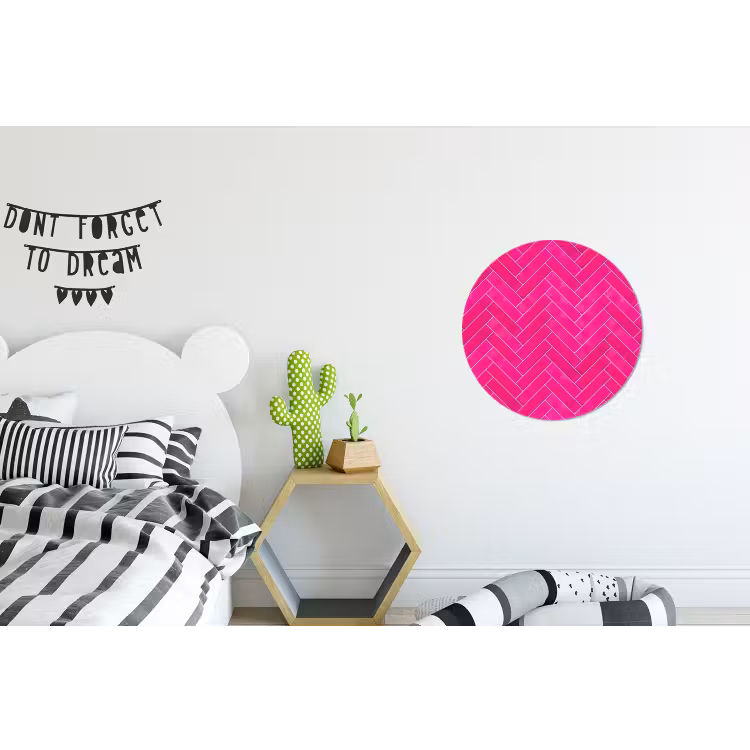 Visgraat - Wandtegel - Fuchsia - Roze Wandcirkel aluminium klein 190 -kinderkamer