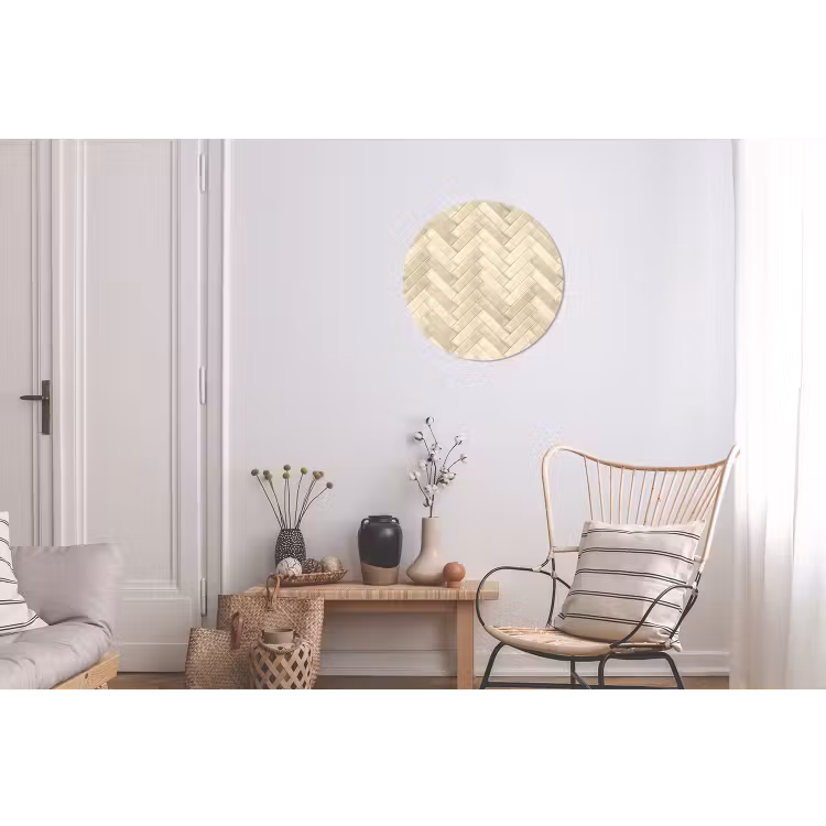 Visgraat - Wandtegel - Licht Beige Wandcirkel aluminium klein 190 -woonkamer