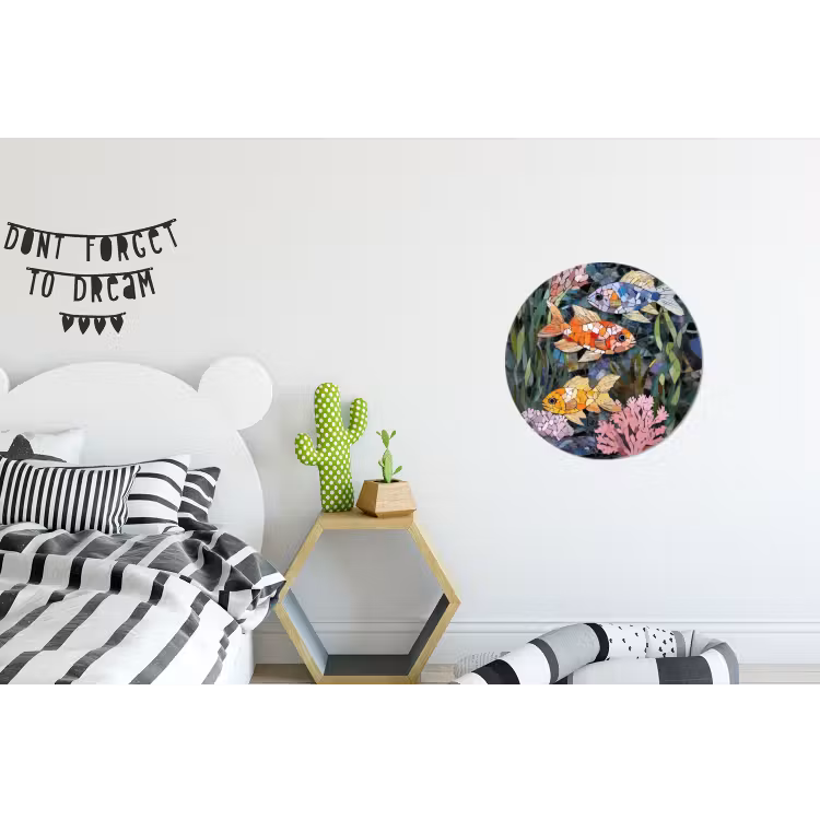 Vissen - Koraal - Zee - Mozaïek Wandcirkel aluminium klein -kinderkamer