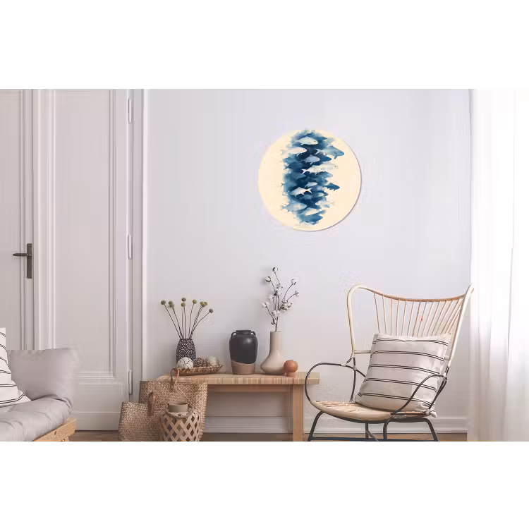 Vissen - Minimalistisch - Blauw Wandcirkel aluminium klein -woonkamer