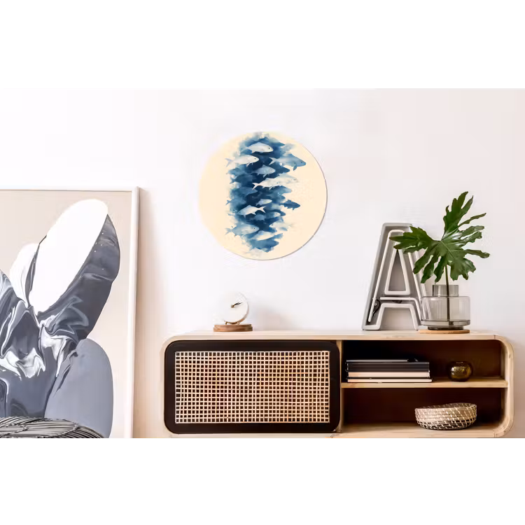 Vissen - Minimalistisch - Blauw Wandcirkel aluminium klein -kantoor