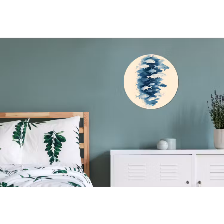 Vissen - Minimalistisch - Blauw Wandcirkel aluminium klein -slaapkamer