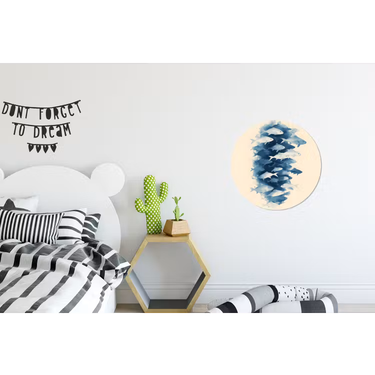 Vissen - Minimalistisch - Blauw Wandcirkel aluminium klein -kinderkamer