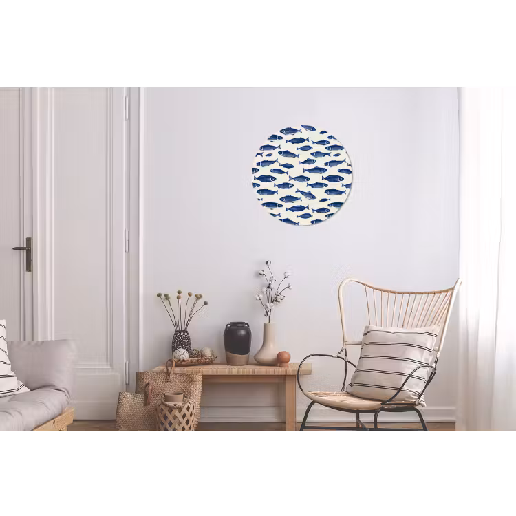 Vissen - Patroon - Blauw - Wit Wandcirkel aluminium klein 190 -woonkamer
