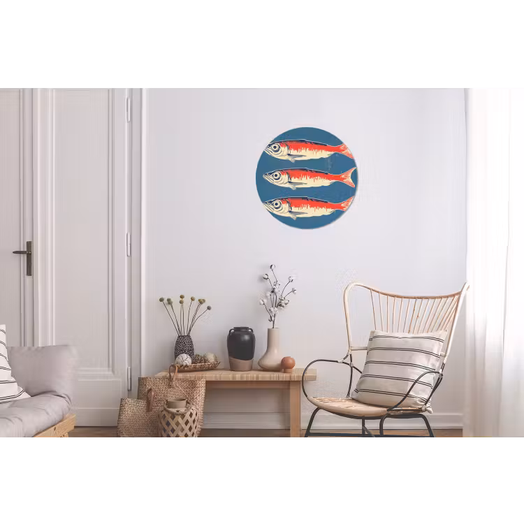 Vissen - Rood - Blauw Wandcirkel aluminium klein -woonkamer