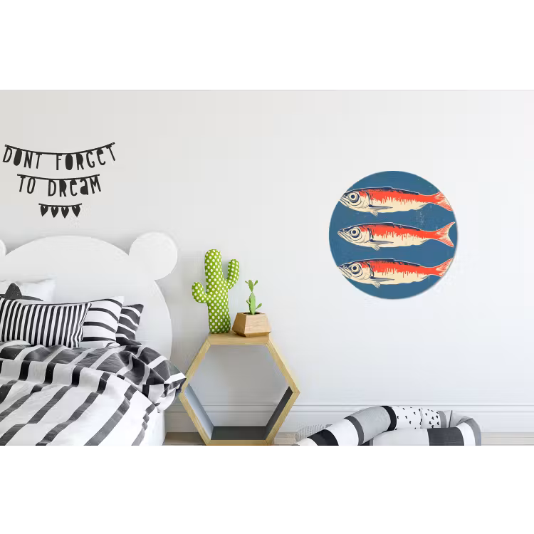 Vissen - Rood - Blauw Wandcirkel aluminium klein -kinderkamer