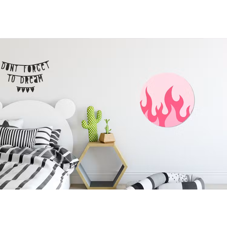 Vlammen - Patroon - Abstract - Modern - Roze Wandcirkel aluminium klein -kinderkamer