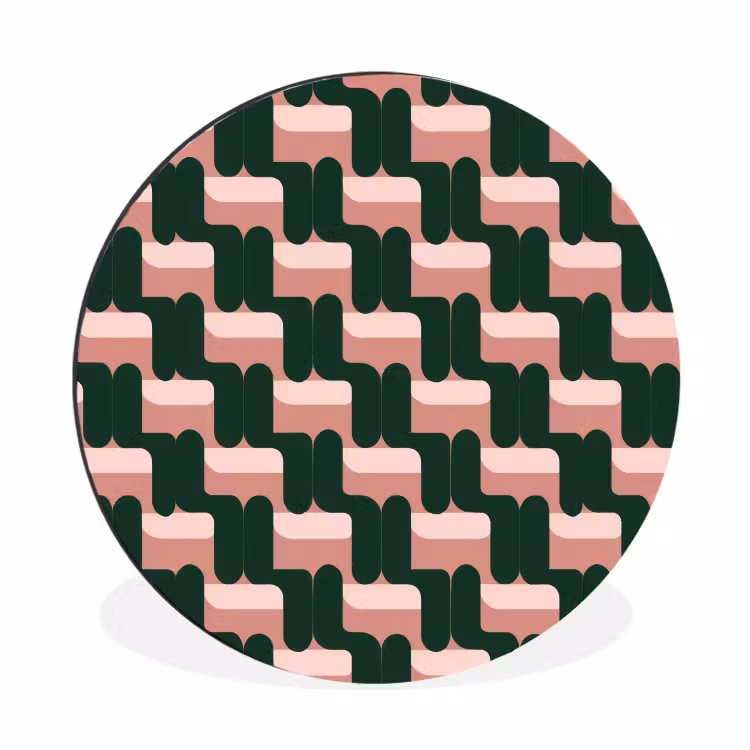 Vlechtpatroon - Groen - Roze - Geometrisch Wandcirkel aluminium klein 190 -3d