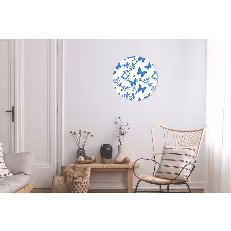 Vlinder - Bloemen - Blauw Wandcirkel aluminium klein 190 -woonkamer