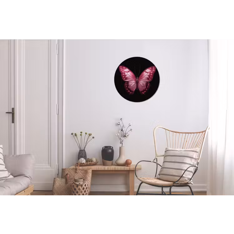 Vlinder - Fuchsia - Grafisch Wandcirkel aluminium klein -woonkamer