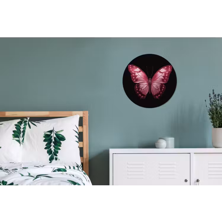Vlinder - Fuchsia - Grafisch Wandcirkel aluminium klein -slaapkamer