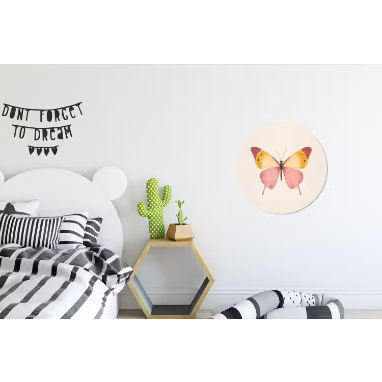 Vlinder - Illustratie - Roze Wandcirkel aluminium klein -kinderkamer