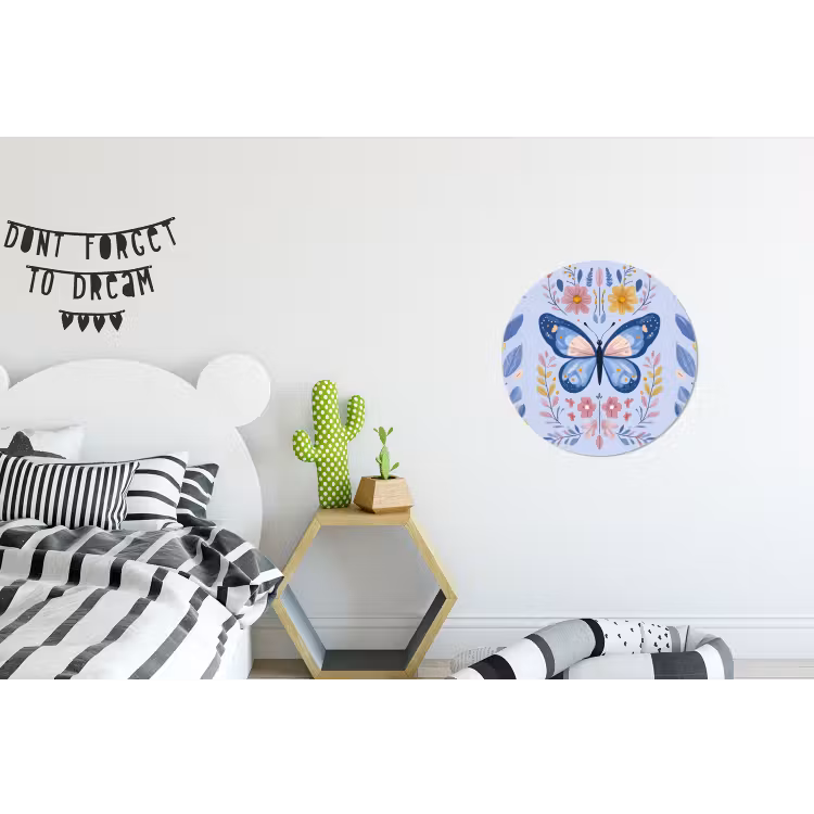 Vlinder - Lichtblauw - Sierlijk - Bloemen Wandcirkel aluminium klein -kinderkamer